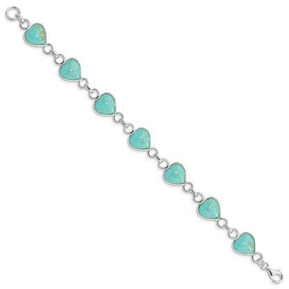 7 Inch Sterling Silver Rhodium-Plated Heart-Shaped Turquoise Bracelet