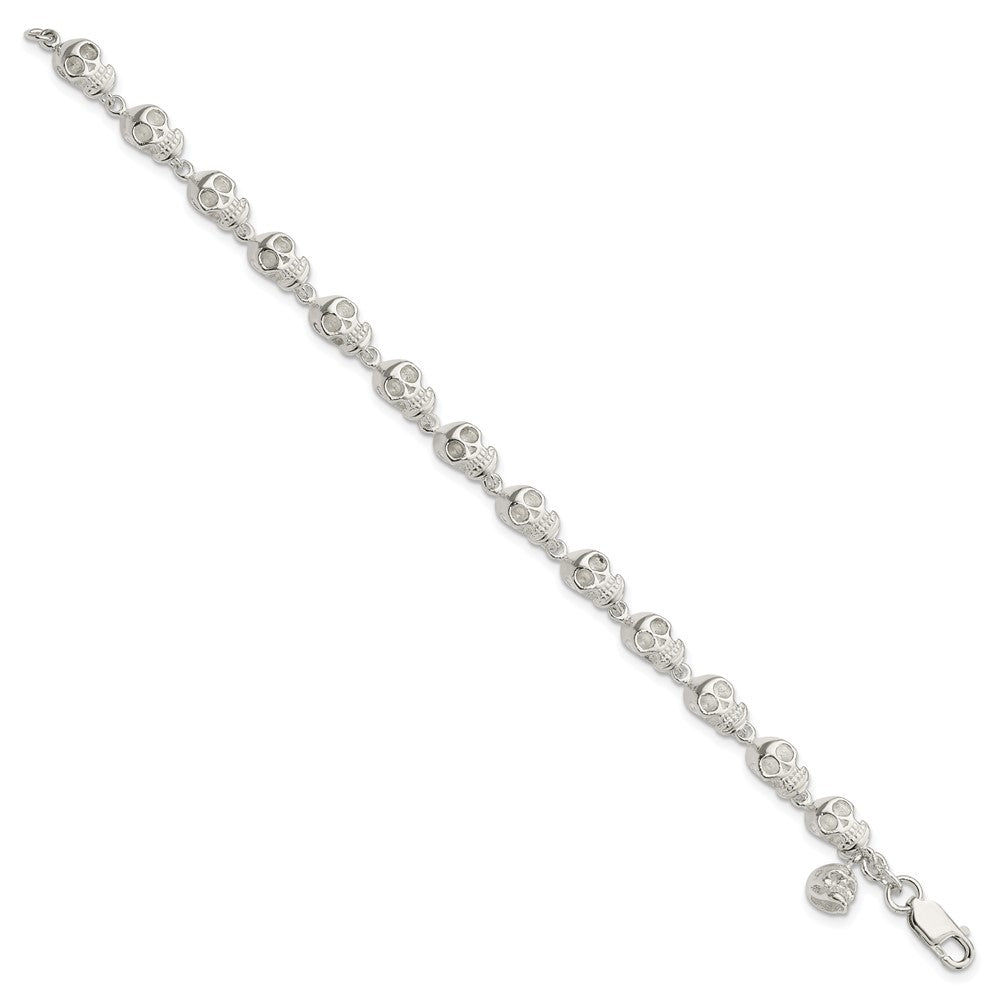 7 Inch Sterling Silver Skull Bracelet