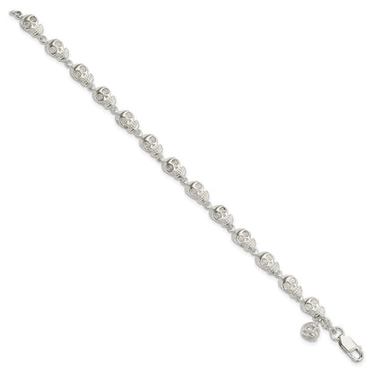 7 Inch Sterling Silver Skull Bracelet