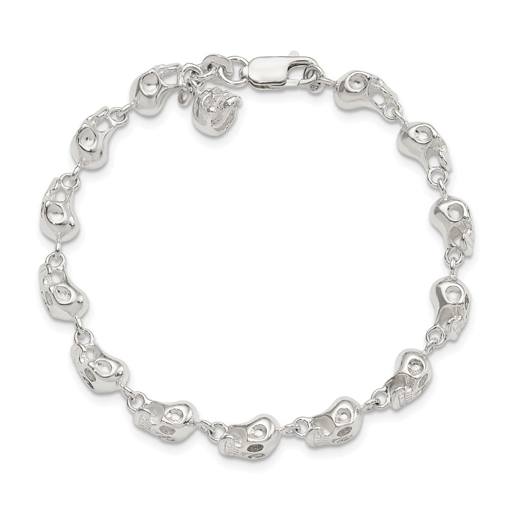 7 Inch Sterling Silver Skull Bracelet