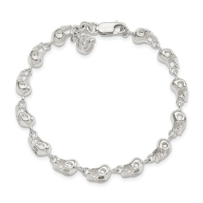 7 Inch Sterling Silver Skull Bracelet