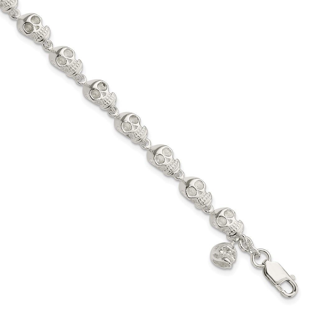 7 Inch Sterling Silver Skull Bracelet