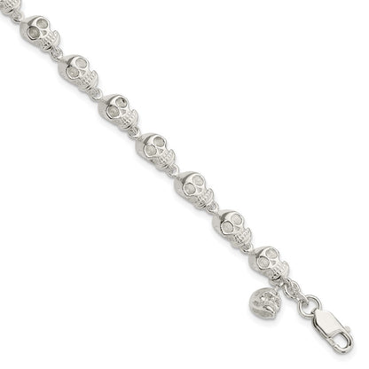 7 Inch Sterling Silver Skull Bracelet
