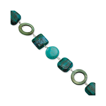 8.5 Inch Sterling Silver Chrysocolla, Dyed Howlite & Mother Of Pearl W/ 1.5In Ext Bracelet