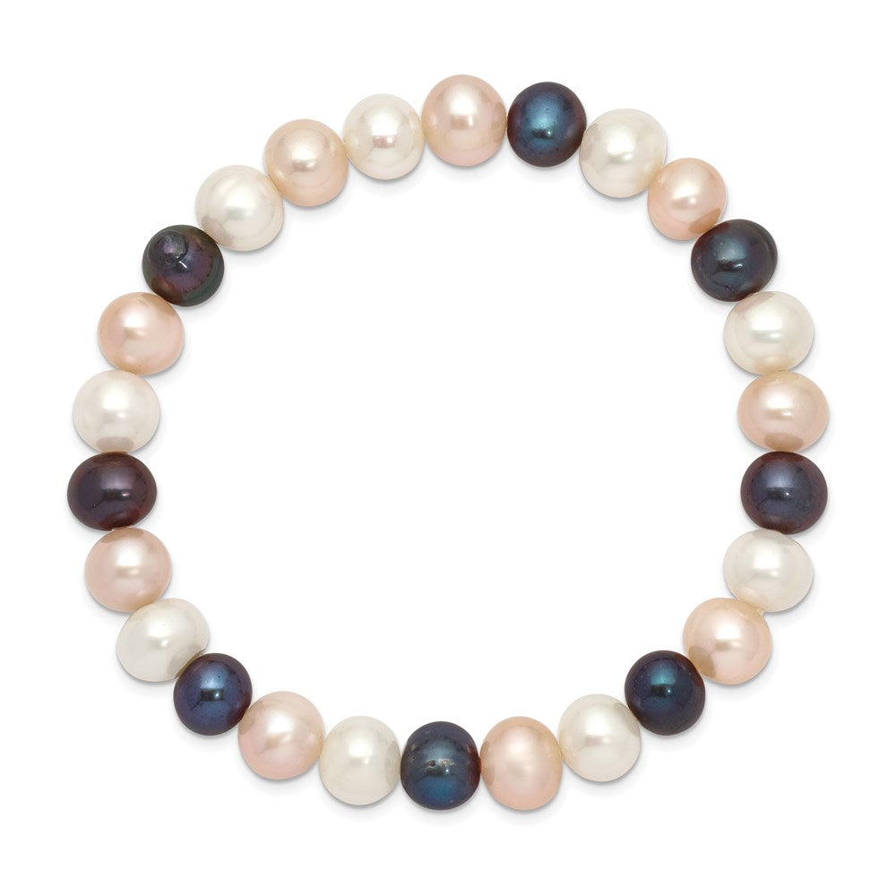 7.5 Inch 8-9mm Fw Cultured White/Peach/Black Pearl Stretch Bracelet