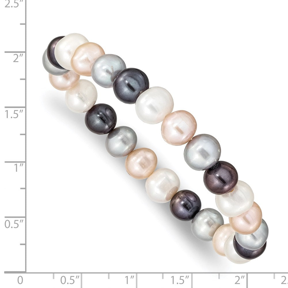 7.5 Inch 8-9mm Fw Cultured White/Platinum/Peach/Black Pearl Stretch Bracelet