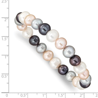 7.5 Inch 8-9mm Fw Cultured White/Platinum/Peach/Black Pearl Stretch Bracelet