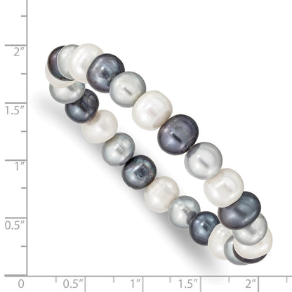 7.5 Inch 8-9mm Fw Cultured White/Platinum/Black Pearl Stretch Bracelet