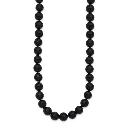 Sterling Silver Rhod-Pltd 8-8.5mm Faceted Black Agate Necklace