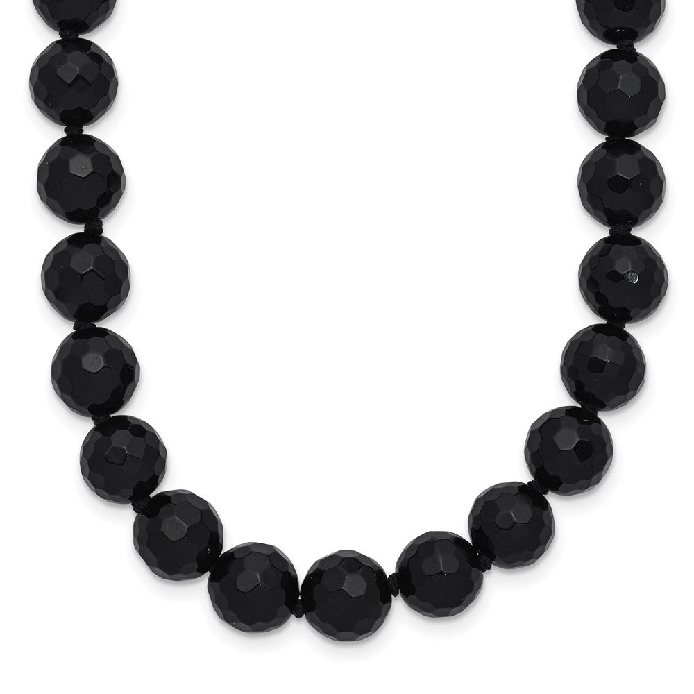 Sterling Silver Rhod-Pltd 8-8.5mm Faceted Black Agate Necklace