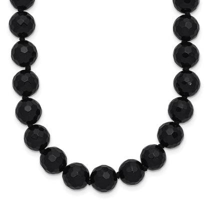Sterling Silver Rhod-Pltd 8-8.5mm Faceted Black Agate Necklace