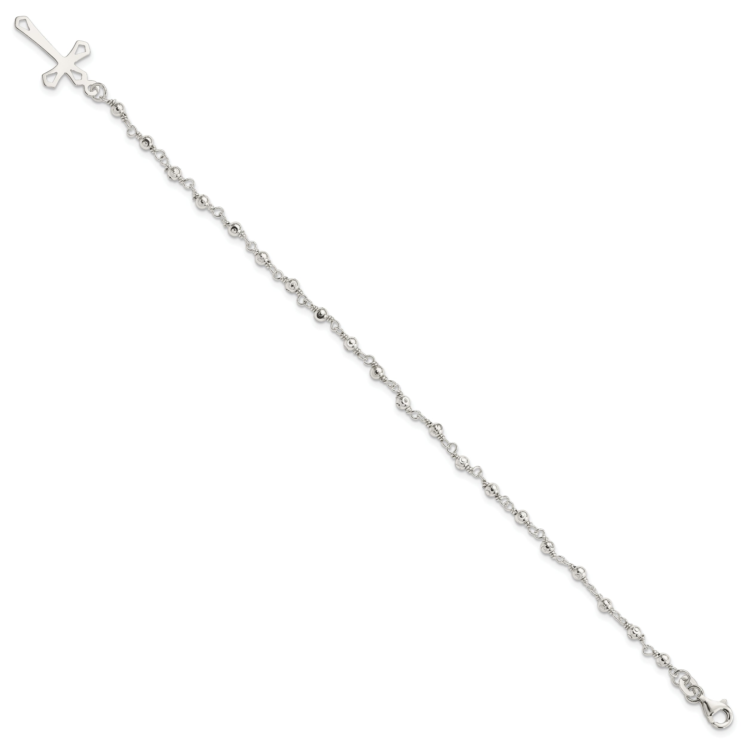 Sterling Silver Polished Bead Rosary 7.5 Inch Bracelet