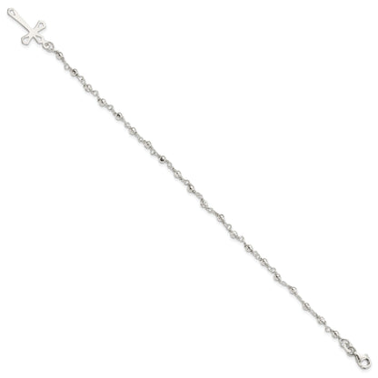 Sterling Silver Polished Bead Rosary 7.5 Inch Bracelet