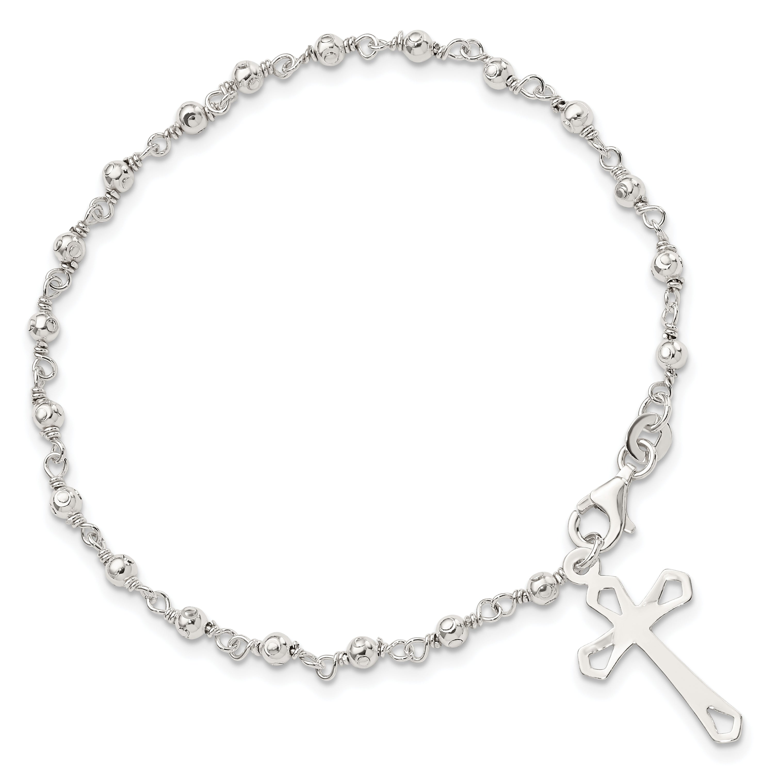Sterling Silver Polished Bead Rosary 7.5 Inch Bracelet