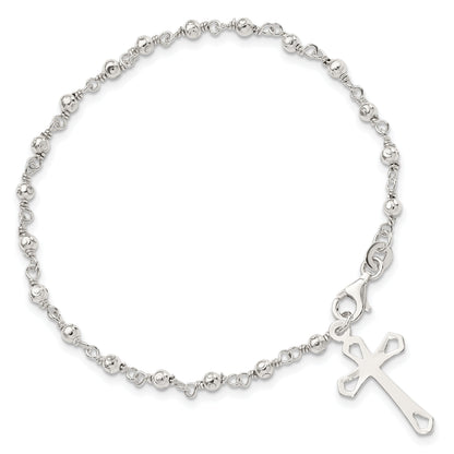 Sterling Silver Polished Bead Rosary 7.5 Inch Bracelet