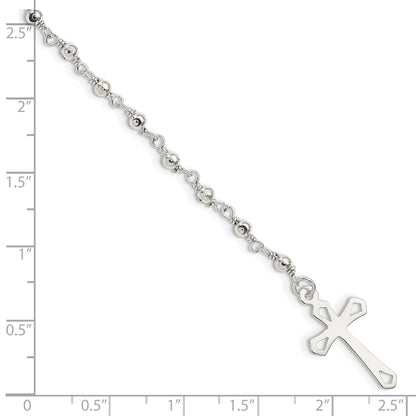 Sterling Silver Polished Bead Rosary 7.5 Inch Bracelet