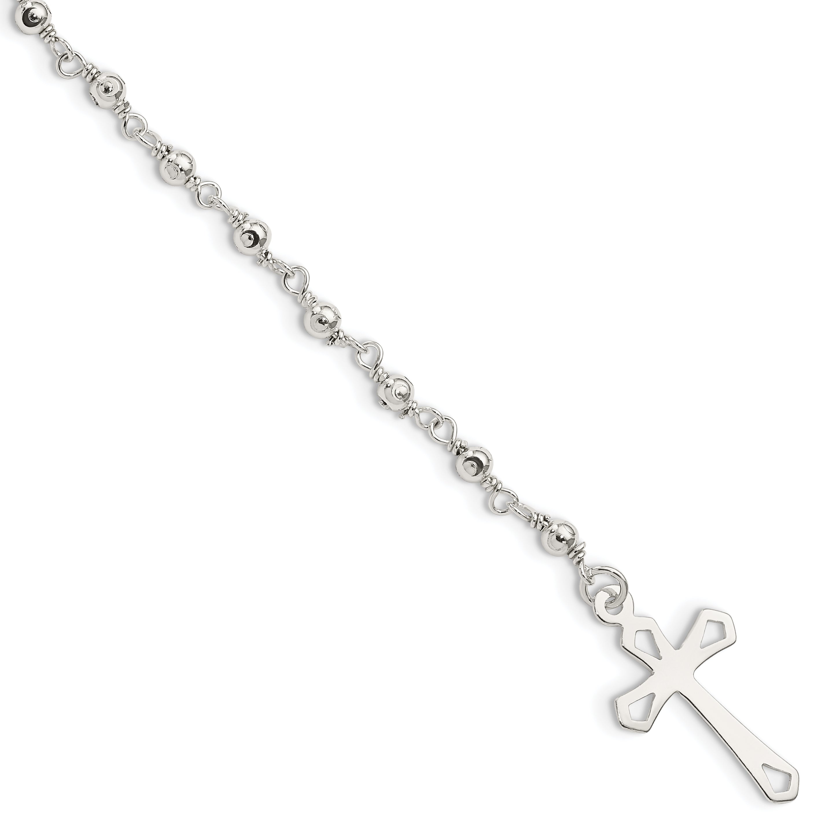 Sterling Silver Polished Bead Rosary 7.5 Inch Bracelet