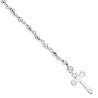 Sterling Silver Polished Bead Rosary 7.5 Inch Bracelet