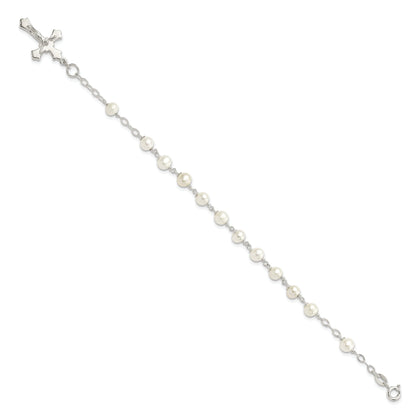 Sterling Silver And Fw Cultured Pearl Rosary 7.5 Inch Bracelet