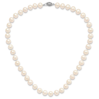 Sterling Silver Rhodium-Plated 8-9mm White Fwc Pearl Necklace