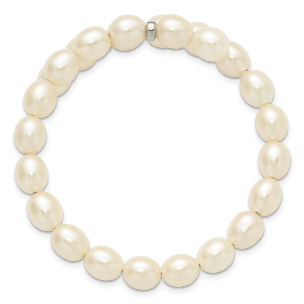 7.5 Inch Sterling Silver Rh 7-8mm White Rice Fw Cultured Pearl Flexible Bracelet