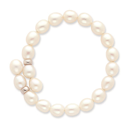 7.5 Inch Sterling Silver Rh 7-8mm White Rice Fw Cultured Pearl Flexible Bracelet