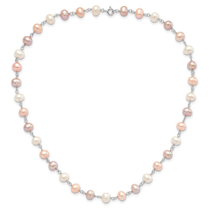 Sterling Silver Rh White/Pink/Purple Fwc Pearl Neck/Bracelet/Ear Set