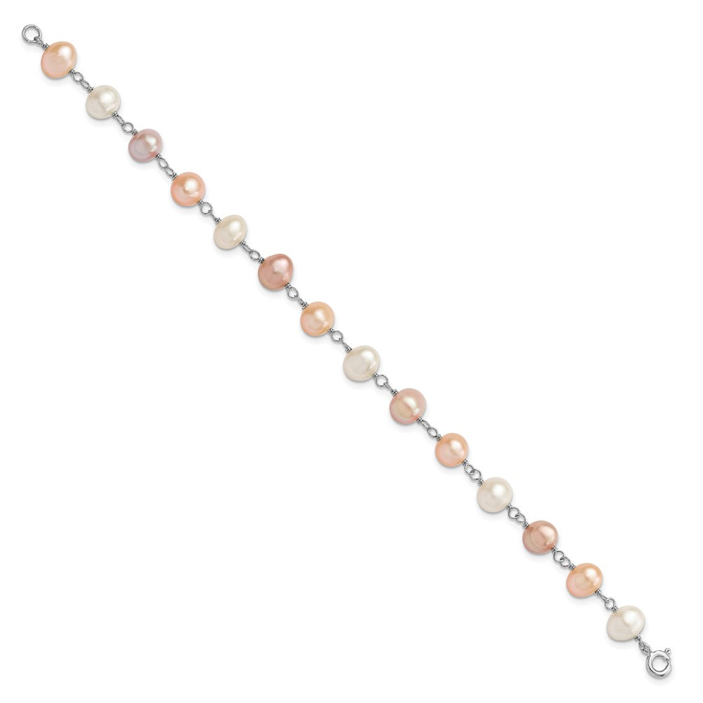 Sterling Silver Rh White/Pink/Purple Fwc Pearl Neck/Bracelet/Ear Set
