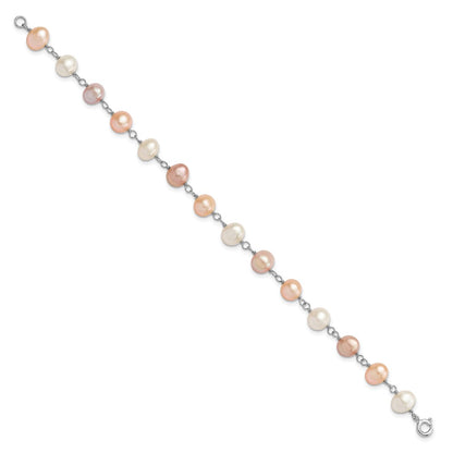 Sterling Silver Rh White/Pink/Purple Fwc Pearl Neck/Bracelet/Ear Set