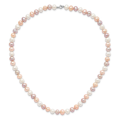 Sterling Silver Rh White/Pink/Purple Fwc Pearl Neck/Bracelet/Ear Set