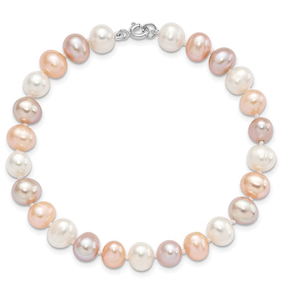 Sterling Silver Rh White/Pink/Purple Fwc Pearl Neck/Bracelet/Ear Set