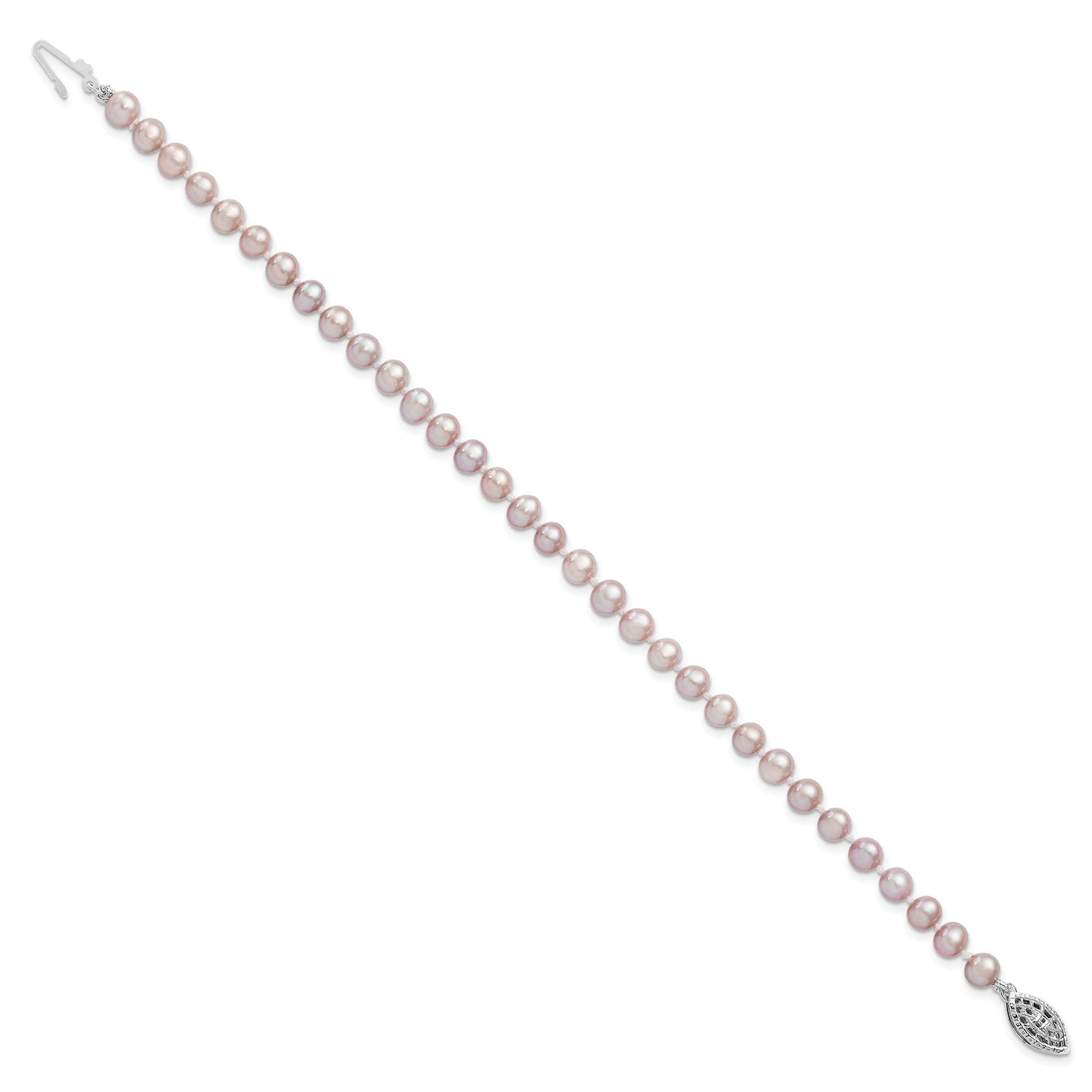7.25 Inch Sterling Silver Rhodium-Plated 5-6mm Purple Fwc Pearl Bracelet