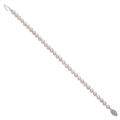 7.25 Inch Sterling Silver Rhodium-Plated 5-6mm Purple Fwc Pearl Bracelet
