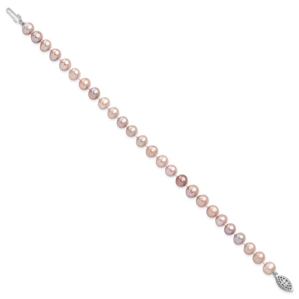 7.25 Inch Sterling Silver Rh-Plated 6-7mm Purple Fw Cultured Pearl Bracelet