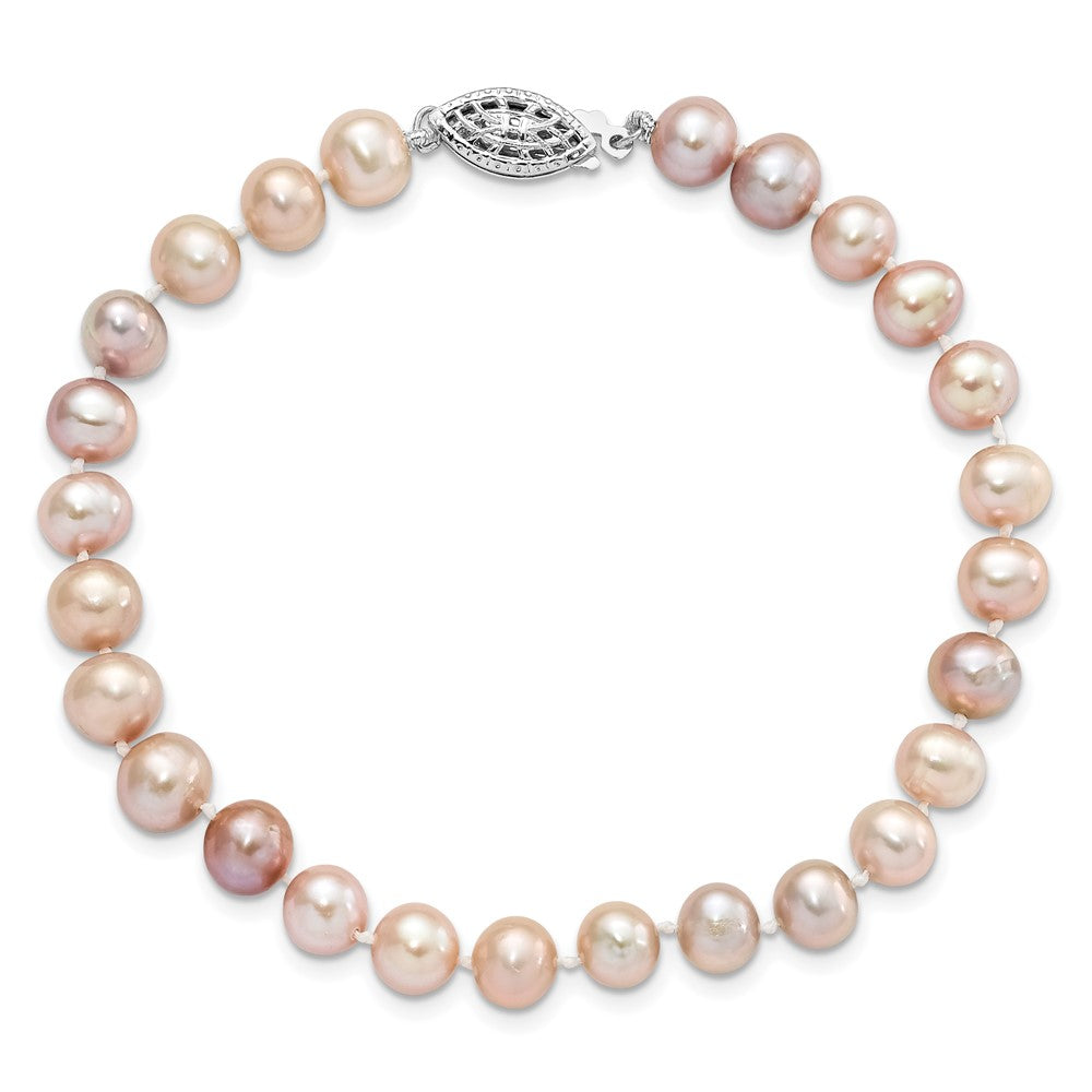 7.25 Inch Sterling Silver Rh-Plated 6-7mm Purple Fw Cultured Pearl Bracelet