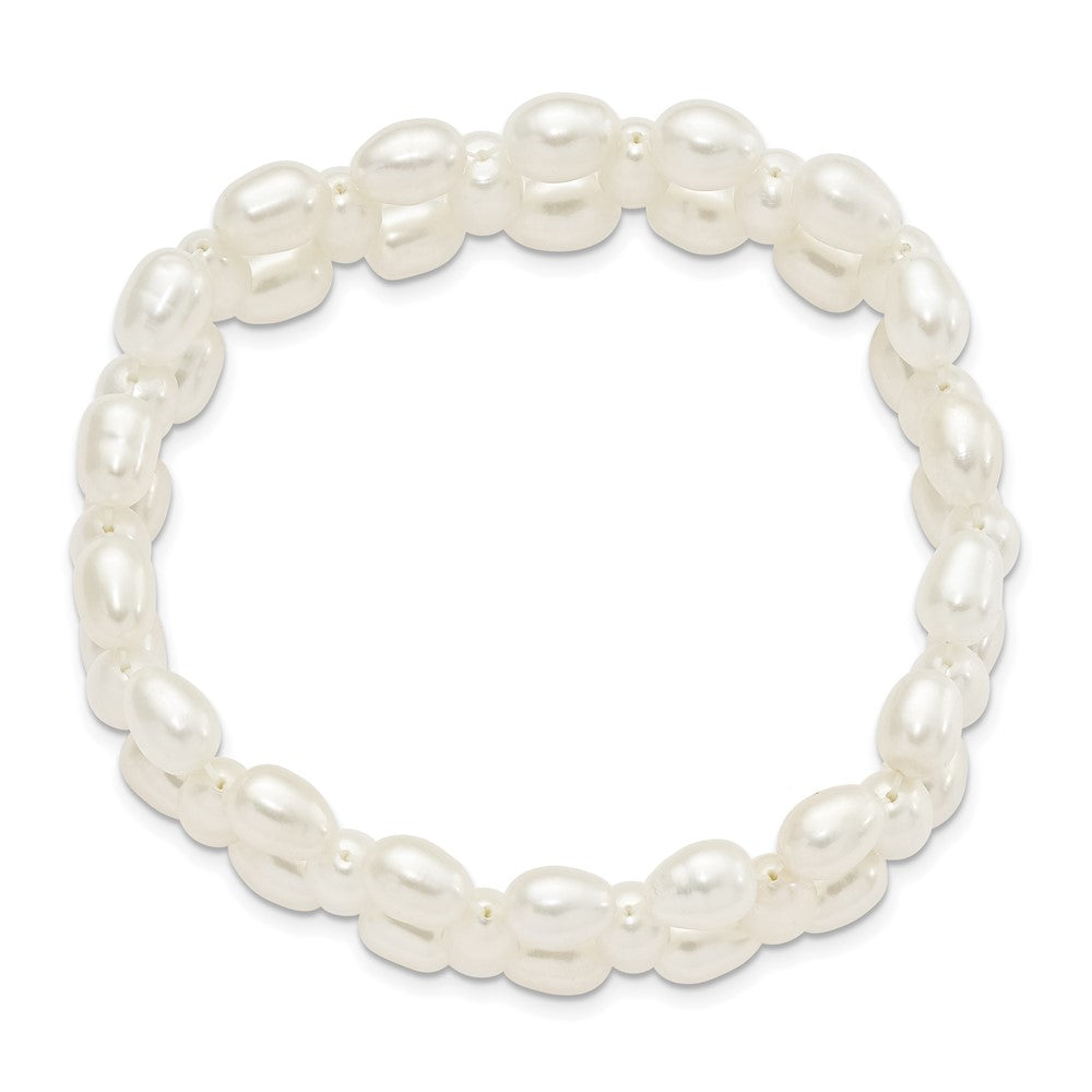 Fashion 6-7mm White Rice Freshwater Cultured Pearl Stretch Bracelet