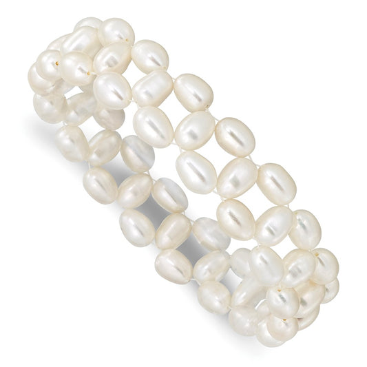 Fashion 6-7mm White Rice Freshwater Cultured Pearl Stretch Bracelet