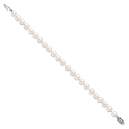7.25 Inch Sterling Silver Rhodium 7-8mm White Freshwater Cultured Pearl Bracelet