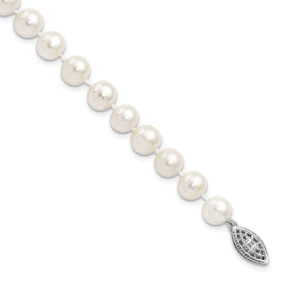 7.25 Inch Sterling Silver Rhodium 7-8mm White Freshwater Cultured Pearl Bracelet