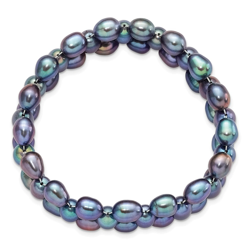 Fashion 6-7mm Black Rice Freshwater Cultured Pearl Stretch Bracelet