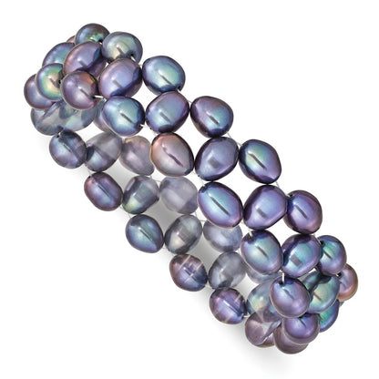 Fashion 6-7mm Black Rice Freshwater Cultured Pearl Stretch Bracelet