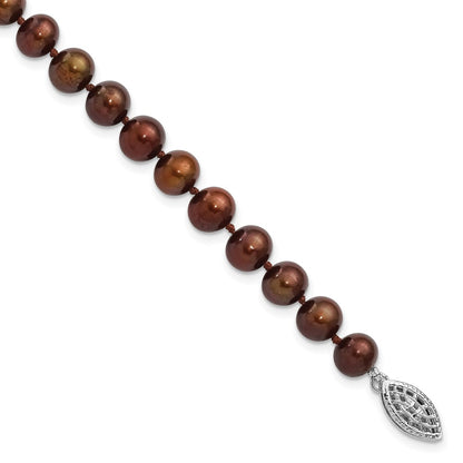7.25 Inch Sterling Silver Rh-Plated 6-7mm Brown Fw Cultured Pearl Bracelet