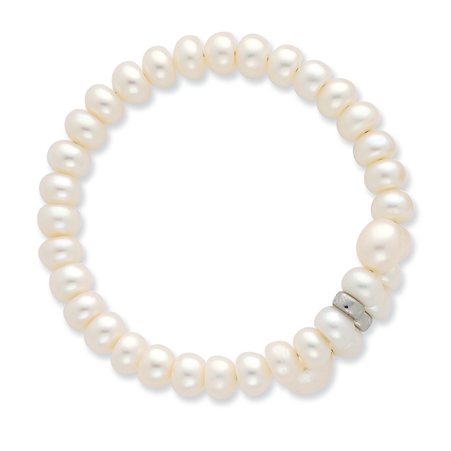 7.5 Inch Sterling Silver Rhodium-Plated Beads With 6-8mm Button And Rice Freshwater Cultured Pearls Flexible Wrap Bracelet