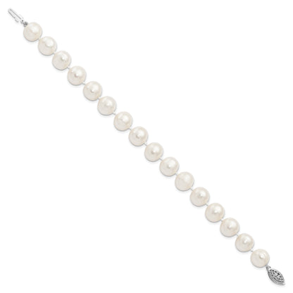 7.25 Inch Sterling Silver Rhodium-Plated 10-11mm White Fw Cultured Pearl Bracelet