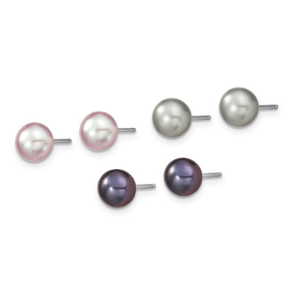 Sterling Silver Rh Grey/Pink/Black Fwc Pearl Neck/7.25 Brace/3Pc Earring