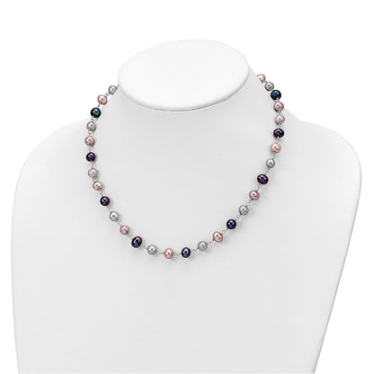 Sterling Silver Rh Grey/Pink/Black Fwc Pearl Neck/7.25 Brace/3Pc Earring