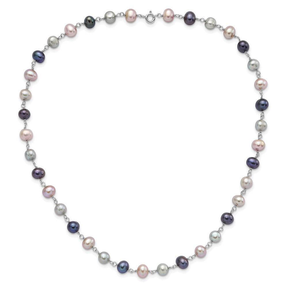 Sterling Silver Rh Grey/Pink/Black Fwc Pearl Neck/7.25 Brace/3Pc Earring