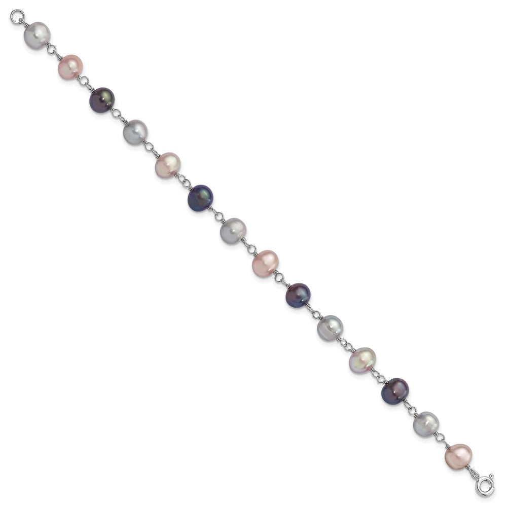 Sterling Silver Rh Grey/Pink/Black Fwc Pearl Neck/7.25 Brace/3Pc Earring