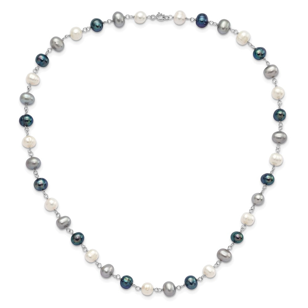 Sterling Silver Rhodium Fwc Pearl Necklace/ Bracelet/3Pc Earring Set