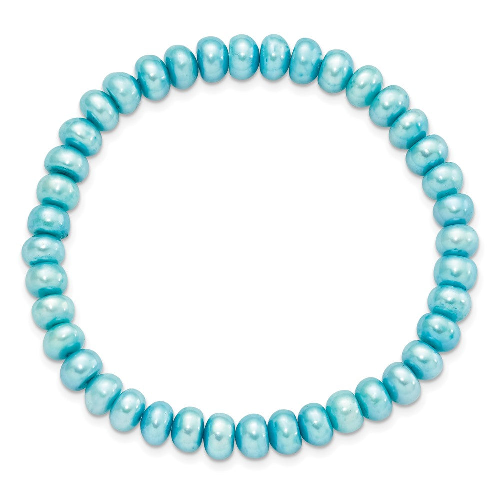 7.5 Inch 6-7mm Teal Button Freshwater Cultured Pearl Stretch Bracelet